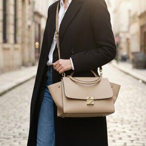 AUTHENTIC CELINE Hand Bag Beige Leather suede